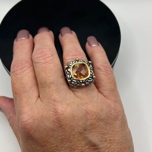 18KGE Two Tone Amber CZ Stone Size 7 Ring